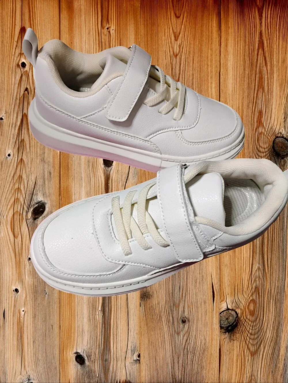 Kids White Velcro Sneakers - Classic Casual Shoes
